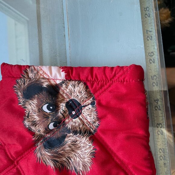 Vintage 60s Kids Pajama Set Size XL Heavy Quilted Dog Print Sleepwear Red Red - Picture 11 of 16